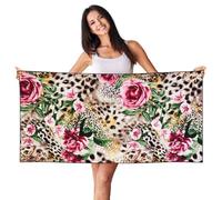 EdWal Animal Tiger Leopard Print Rose Flower Print Spa Bath Towels 70cm X 140cm,Soft Quick Drying Beach Towels For Bathroom,Gym,Travel