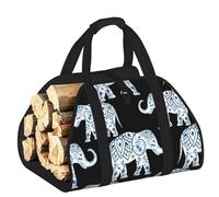 EdWal Aztec Elephant Print Log Carrier Bag with Open Sides Wood Log Holder for Fireplace Tote Bag Fireplace Accessory