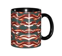 EdWal Bacon Pattern Print Tea Cups with Handle, Ceramic Ceramic Mug for Tea and Coffee Gift for Women Microwave Safe