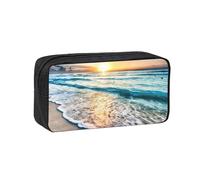 EdWal Beach Sunset Ocean Waves Print Pen Organizer Bag Pouch Large Capacity Pencil Case with Zipper Durable Pen Case for Stationery