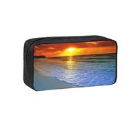 EdWal Beach with Sunset Print Pen Organizer Bag Pouch Large Capacity Pencil Case with Zipper Durable Pen Case for Stationery