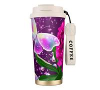 EdWal Beautiful Purple Butterfly Floral Print Insulated Stainless Steel Travel Coffee Mug,Coffee Cups with Lids, for Hot Cold Drinks