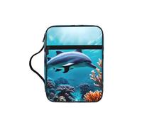 EdWal Beautiful Underwater World Dolphins Coral Print Bible Case Cosmetic Bag with Sturdy Handle Wash Bag Tablet Sleeve Small Tool Bag for Books