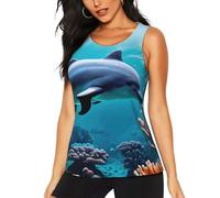 EdWal Beautiful Underwater World Dolphins Coral Print Workout Tops Tank for Women, Quick Dry Sleeveless Yoga Shirts, Athletic Running Tank Tops