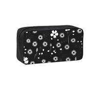 EdWal Black and White Floral Print Print Pen Organizer Bag Pouch Large Capacity Pencil Case with Zipper Durable Pen Case for Stationery
