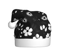 EdWal Black And White Floral Print Print Plush Santa Hat, Christmas Hats For Adults, Cozy Holiday Headwear, For Christmas Parties