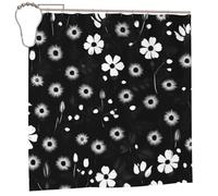EdWal Black And White Floral Print Print Polyester Shower Curtain For Bathroom With Hooks 185cm Long, Waterproof Bath Accessories