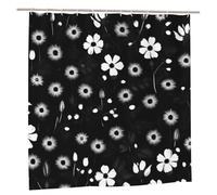EdWal Black And White Floral Print Print Polyester Shower Curtain For Bathroom With Hooks 185cm Long, Waterproof Bath Accessories