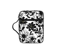 EdWal Black and White Flowers Print Bible Case Cosmetic Bag with Sturdy Handle Wash Bag Tablet Sleeve Small Tool Bag for Books