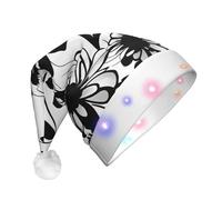 EdWal Black And White Flowers Print Led Christmas Beanie Light Up Christmas Hats, Knit Hats With Led Lights, Unisex Winter Santa Hat