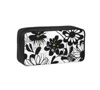EdWal Black and White Flowers Print Pen Organizer Bag Pouch Large Capacity Pencil Case with Zipper Durable Pen Case for Stationery