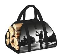 EdWal Black and White Golfs Print Log Carrier Bag with Open Sides Wood Log Holder for Fireplace Tote Bag Fireplace Accessory