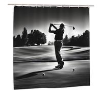 EdWal Black And White Golfs Print Polyester Shower Curtain For Bathroom With Hooks 185cm Long, Waterproof Bath Accessories