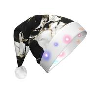 EdWal Black And White Marble Texture Print Led Christmas Beanie Light Up Christmas Hats, Knit Hats With Led Lights, Unisex Winter Santa Hat