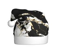 EdWal Black And White Marble Texture Print Plush Santa Hat, Christmas Hats For Adults, Cozy Holiday Headwear, For Christmas Parties