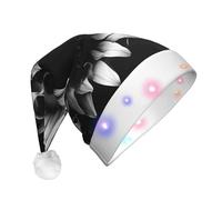 EdWal Black And White Sunflowers Print Led Christmas Beanie Light Up Christmas Hats, Knit Hats With Led Lights, Unisex Winter Santa Hat