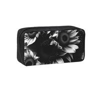 EdWal Black and White Sunflowers Print Pen Organizer Bag Pouch Large Capacity Pencil Case with Zipper Durable Pen Case for Stationery