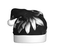 EdWal Black And White Sunflowers Print Plush Santa Hat, Christmas Hats For Adults, Cozy Holiday Headwear, For Christmas Parties