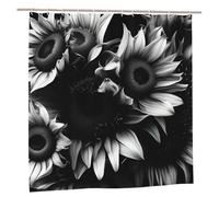 EdWal Black And White Sunflowers Print Polyester Shower Curtain For Bathroom With Hooks 185cm Long, Waterproof Bath Accessories