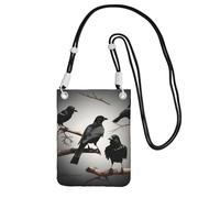 EdWal Black Crow Birds On A Branch Print Crossbody Bag For Women, Mini Phone Purses, Cute Phone Wallet, For Hiking Travel Gift