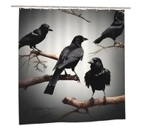 EdWal Black Crow Birds On A Branch Print Polyester Shower Curtain For Bathroom With Hooks 185cm Long, Waterproof Bath Accessories