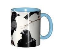 EdWal Black Crow Birds On A Branch Print Tea Cups with Handle, Ceramic Ceramic Mug for Tea and Coffee Gift for Women Microwave Safe