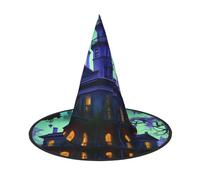 EdWal Black Haunted Mansion Print Halloween Witch Hat Costume Accessory Women Hats For Halloween Party Cosplay For Home, Yard,