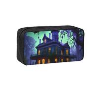Edwal Black Haunted Mansion Print Pen Organizer Bag Pouch Large Capacity Pencil Case with Zipper Durable Pen Case for Stationery