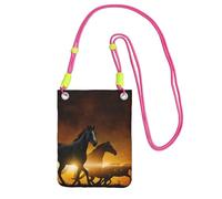 EdWal Black Horses Red Glowing Clouds Print Crossbody Bag For Women, Mini Phone Purses, Cute Phone Wallet, For Hiking Travel Gift