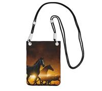 EdWal Black Horses Red Glowing Clouds Print Crossbody Bag For Women, Mini Phone Purses, Cute Phone Wallet, For Hiking Travel Gift