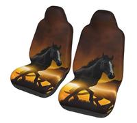 EdWal Black Horses Red Glowing Clouds Print Front Seat Covers, Easy To Install Two Car Seat Protector Cover Set Accessories Auto Trucks Suv
