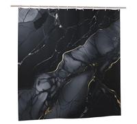 EdWal Black Marble Print Polyester Shower Curtain For Bathroom With Hooks 185cm Long, Waterproof Bath Accessories