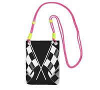 EdWal Black White Formula Checkered Flags Pattern Print Crossbody Bag For Women, Mini Phone Purses, Cute Phone Wallet, For Hiking Travel Gift