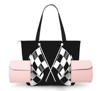 EdWal Black White Formula Checkered Flags Pattern Print Womens Gym Bag Yoga Mat Bag Tote Bag with Zip Sports Bag Holdall Bag Shopping Bag Travel Bag