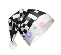 EdWal Black White Formula Checkered Pattern Print Led Christmas Beanie Light Up Christmas Hats, Knit Hats With Led Lights, Unisex Winter Santa Hat