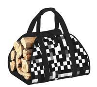 EdWal Black White Formula Checkered Pattern Print Log Carrier Bag with Open Sides Wood Log Holder for Fireplace Tote Bag Fireplace Accessory