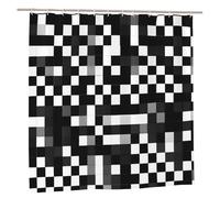 EdWal Black White Formula Checkered Pattern Print Polyester Shower Curtain For Bathroom With Hooks 185cm Long, Waterproof Bath Accessories