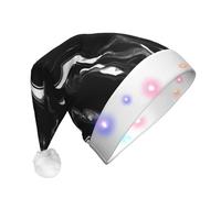 EdWal Black White Marble Print Print Led Christmas Beanie Light Up Christmas Hats, Knit Hats With Led Lights, Unisex Winter Santa Hat