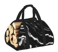 EdWal Black White Marble Print Print Log Carrier Bag with Open Sides Wood Log Holder for Fireplace Tote Bag Fireplace Accessory