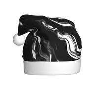 EdWal Black White Marble Print Print Plush Santa Hat, Christmas Hats For Adults, Cozy Holiday Headwear, For Christmas Parties