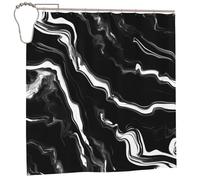 EdWal Black White Marble Print Print Polyester Shower Curtain For Bathroom With Hooks 185cm Long, Waterproof Bath Accessories