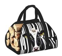 EdWal Black White Milk Cow Print Log Carrier Bag with Open Sides Wood Log Holder for Fireplace Tote Bag Fireplace Accessory