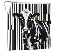 EdWal Black White Milk Cow Print Polyester Shower Curtain For Bathroom With Hooks 185cm Long, Waterproof Bath Accessories
