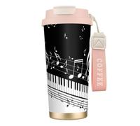 EdWal Black White Music Note Print Insulated Stainless Steel Travel Coffee Mug,Coffee Cups with Lids, for Hot Cold Drinks