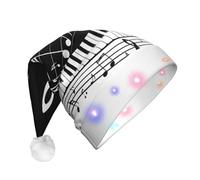 EdWal Black White Music Note Print Led Christmas Beanie Light Up Christmas Hats, Knit Hats With Led Lights, Unisex Winter Santa Hat