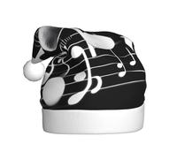EdWal Black White Music Note Print Plush Santa Hat, Christmas Hats For Adults, Cozy Holiday Headwear, For Christmas Parties