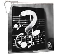 EdWal Black White Music Note Print Polyester Shower Curtain For Bathroom With Hooks 185cm Long, Waterproof Bath Accessories