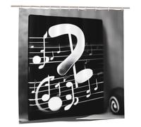 EdWal Black White Music Note Print Polyester Shower Curtain For Bathroom With Hooks 185cm Long, Waterproof Bath Accessories