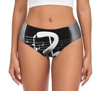 EdWal Black White Music Note Print Womens High-Waisted Briefs Panties, Moisture-Wicking Underwear, Bikini Brief Underwear