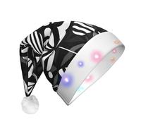 EdWal Black White Striped Flowers Print Led Christmas Beanie Light Up Christmas Hats, Knit Hats With Led Lights, Unisex Winter Santa Hat